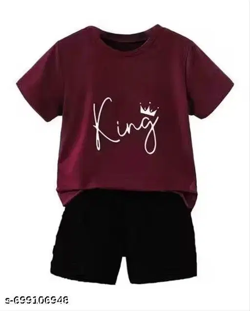 Cotton Blend Printed Clothing Set for Boys, Maroon (4-5 Years)