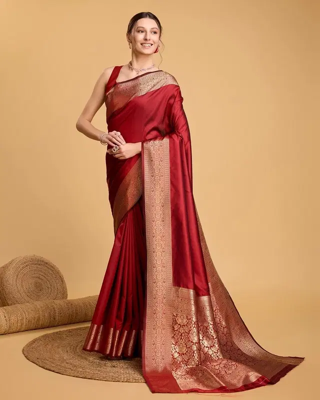 Silk Woven Design Saree for Women, Red (6.3 m)