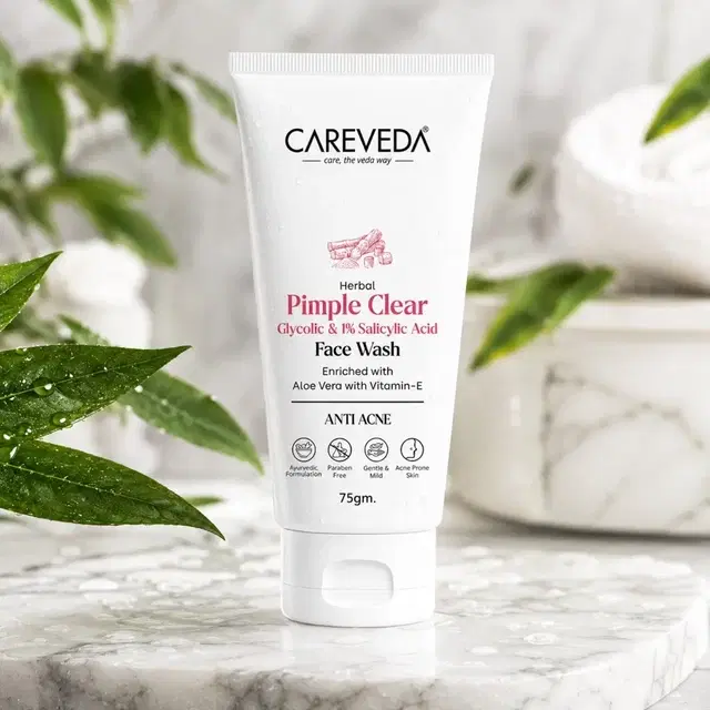 CareVeda Herbal Pimple Clear Face Wash With 1% Salicylic & Glycolic Acid 75 g