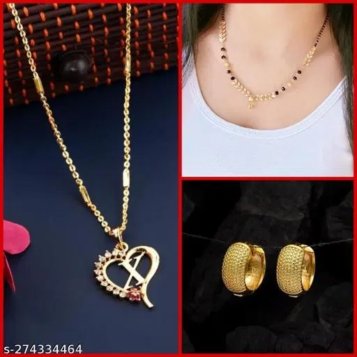 Combo of Alloy Mangalsutra with Pendant & 1 Pair Earrings for Women, Set of 3 (Multicolor)