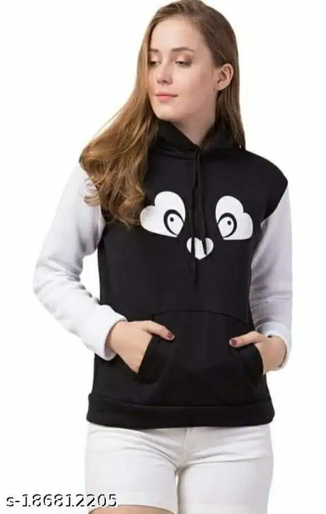 Cotton Blend Hoodie for Girls (Black & White, 11-12 Years)