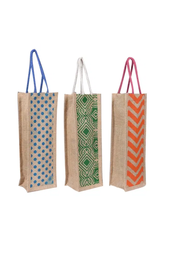 Jute Water Bottle Bag, Multicolor, Pack of 3