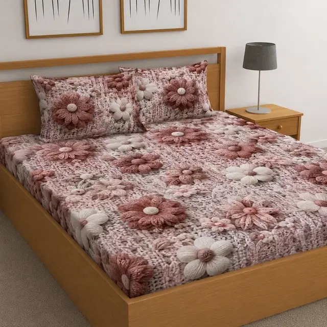 Premium 7D Floral Printed Bedsheet 90x100in