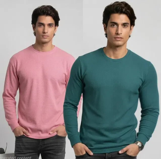 Polyester T-shirt for Men, Onion & Teal, Pack of 2 (M)