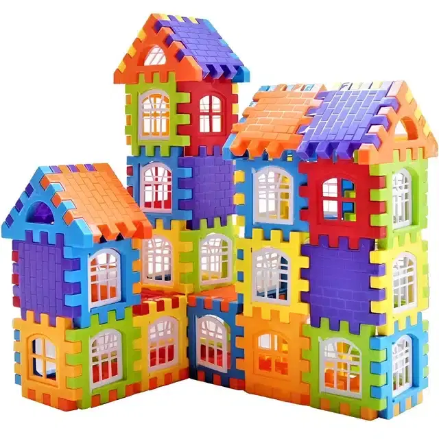 Plastic Educational Big House 65 Pcs Building Blocks Toy Set for Kids, Multicolor