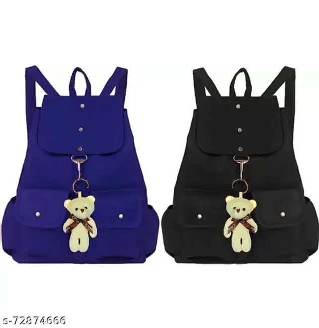 PU Backpack for Women, Pack of 2 (Navy Blue & Black)