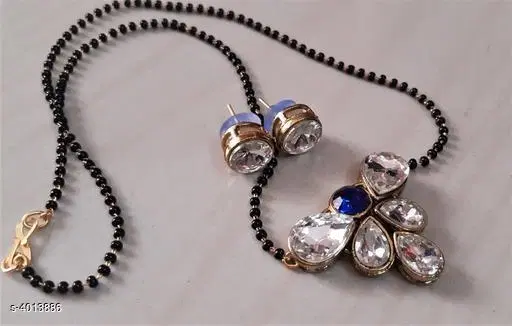 Alloy Mangalsutra With Earring for Women, Black