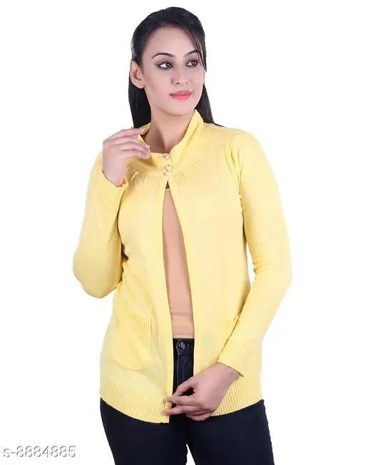 Acrylic Solid Sweater for Women (Yellow, XL)