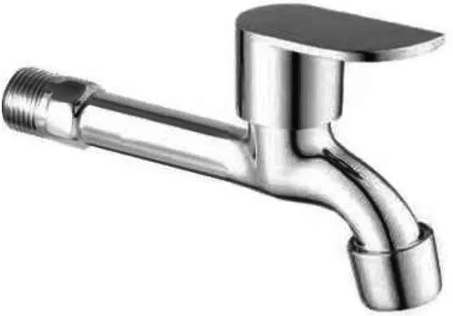 Stainless Steel Long Body Bib Cock Tap with Wall Flange, Silver, Set of 1