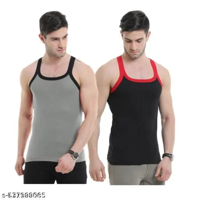Cotton Vests for Men, Pack of 2 (Grey & Black, XS)