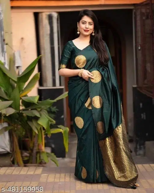 Banarasi Silk Printed Saree for Women, Bottle Green (6.3 m)
