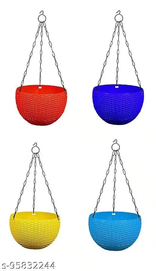 Plastic Planters with Hanging Chain, Pack of 4, Multicolor