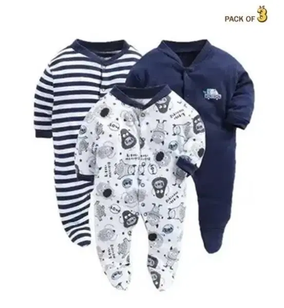 Hosiery Cotton Printed Rompers for Kids, Pack of 3, Multicolor (3-6 Months)