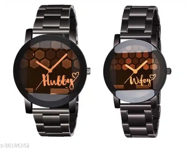 Analog Watch for Couple, Pack of 2 (Multicolor)