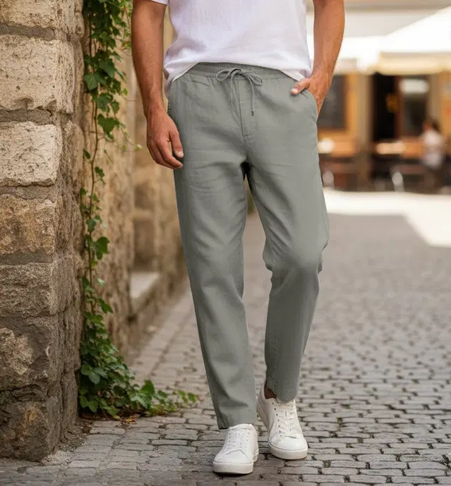 Linen Trousers for Men (Light Green, 30)
