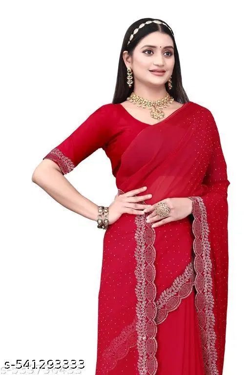 Georgette Saree for Women, Red (5.5 M)