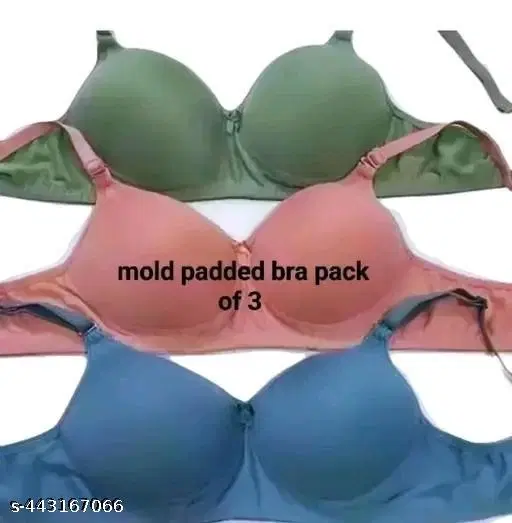 Cotton Blend Solid Bra for Women & Girls, Multicolour, Pack of 3 (34B)