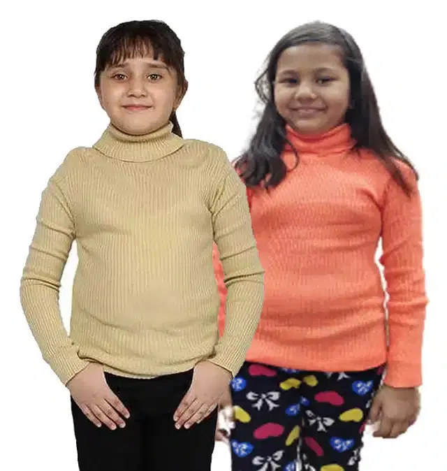 Full Sleeves Solid Sweater for Girls, Pack of 2 (Beige & Orange, 0-3 Months)
