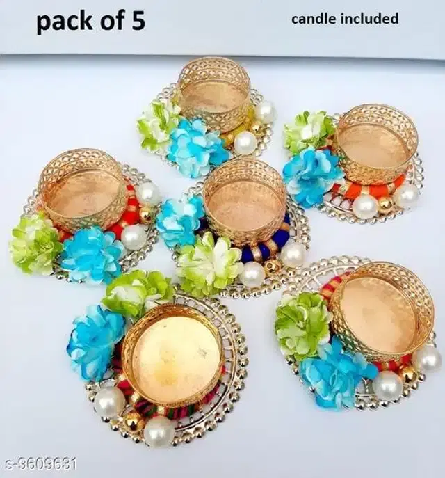 Beautiful Metal Diya, Multicolor, Pack of 5