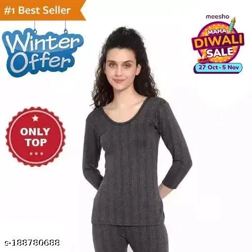 Woolen Thermal Top for Women (Dark Grey, XS)