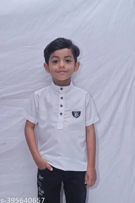 Solid Cotton Blend Kurta Set for Boys (White, 12-13 Years)