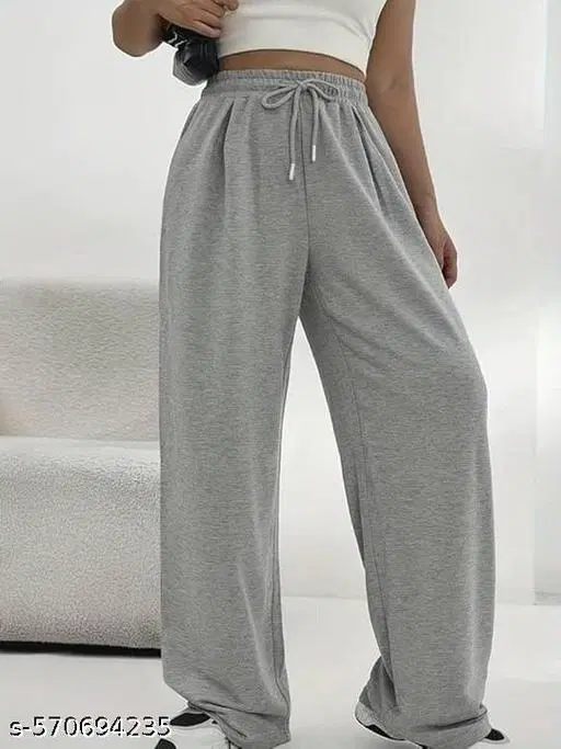 Cotton Blend Solid Trousers for Men, Grey (S)