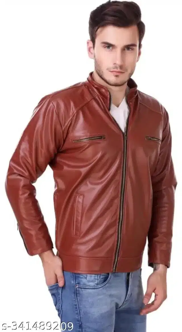 Leather Jacket for Men (Brown, M)
