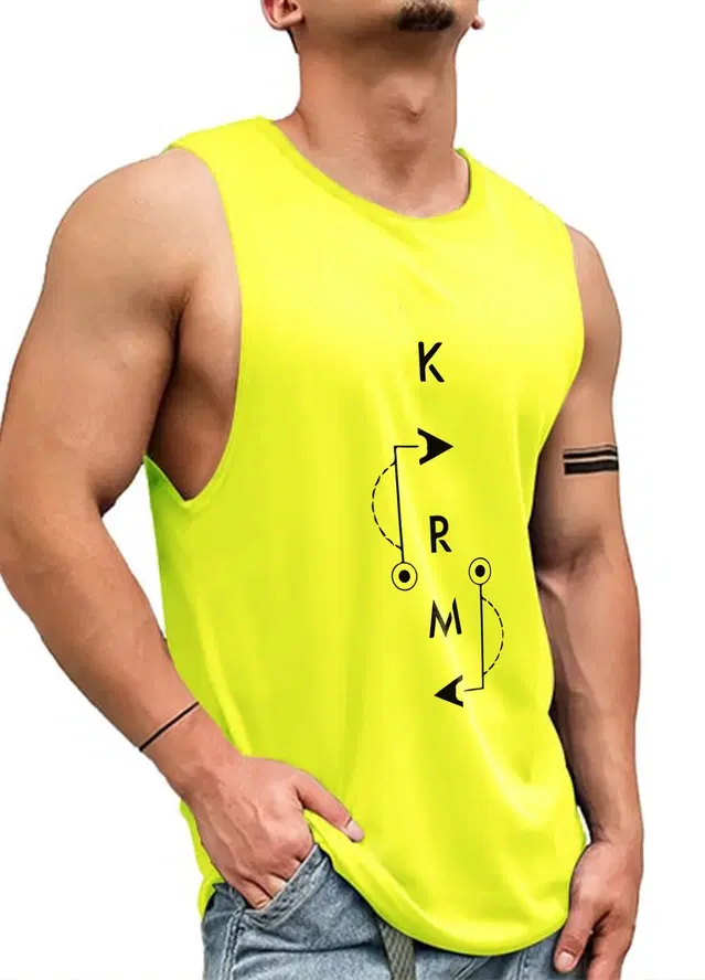 Polyester Printed Vest for Men (Yellow, M)