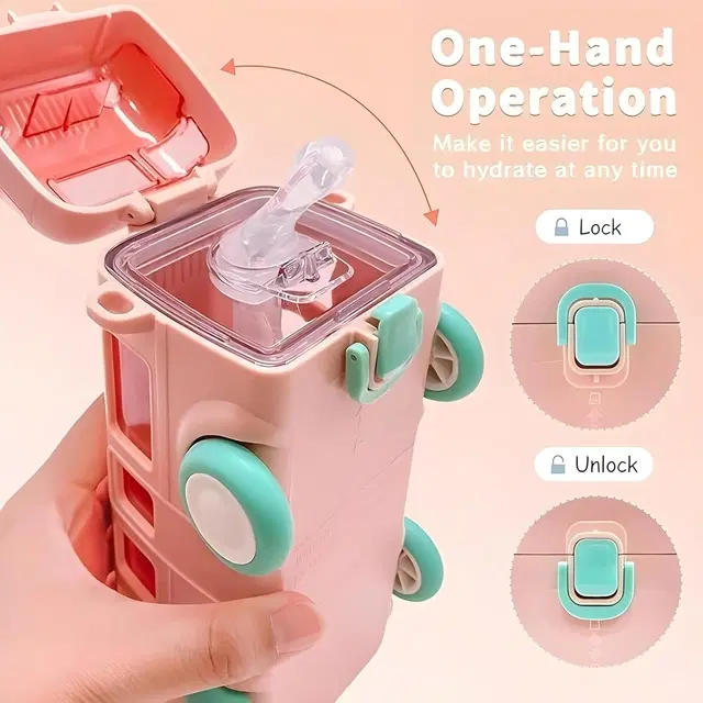 Plastic Bus Shape Sipper Bottle for Kids, Multicolor (1000 ml)