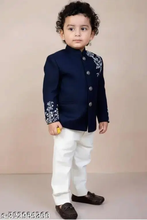Ethnic Motif Cotton Pyjama Set for Boys (Blue Top Bottom) (White, 1-2 Years)