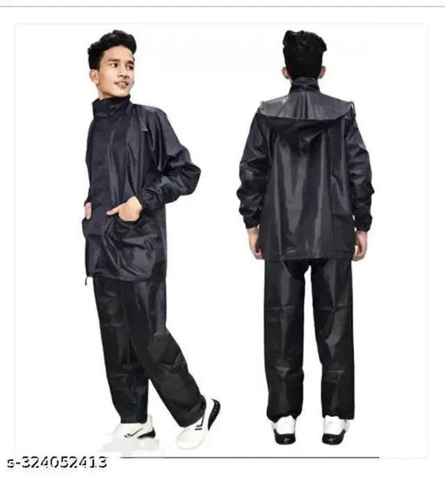 Polyester Rain Coat for Men, Black, M