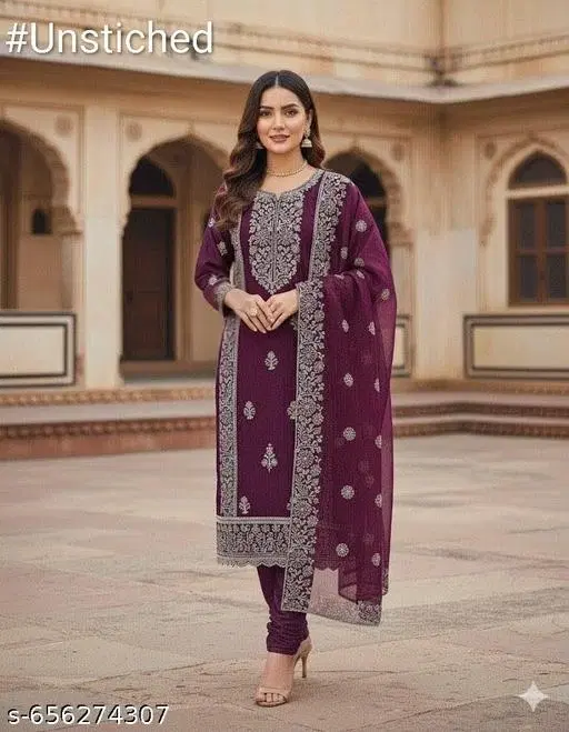 Embroidered Lucknowi Ethnic Motif Sewing & Embroidery (, 5.85 meter (S)) (Multicolor, 5.85 meter (S)