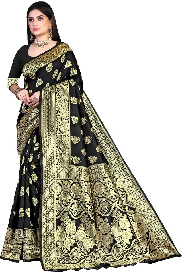 Silk Woven Design Saree for Women, Black (6.3 m)