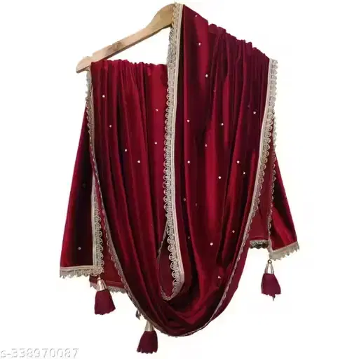 Velvet Solid Dupatta for Women, Maroon (2.5 m)