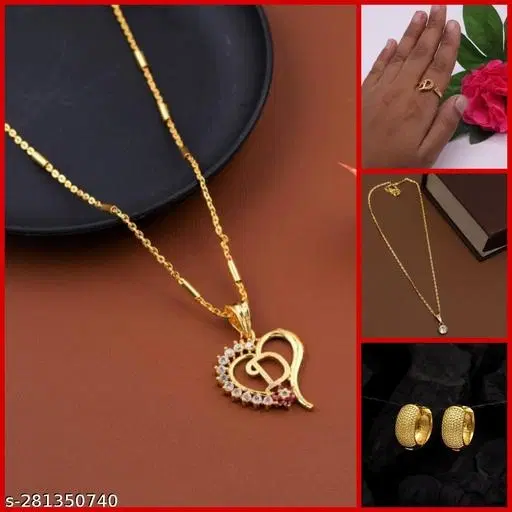 Combo of Alloy 2 Pcs Pendant with 1 Earrings & Ring, Set of 4 (Multicolor)