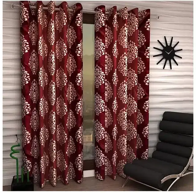 Door Curtains, Pack of 2, Maroon, 7 feet