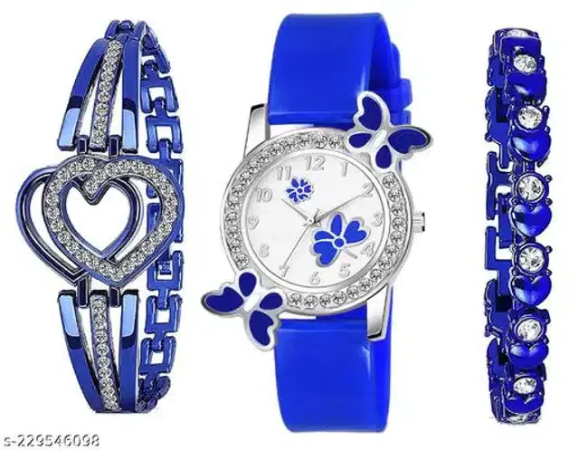 Analog Watch with 2 Pcs Braeclet for Women, Set of 3 (Multicolor)