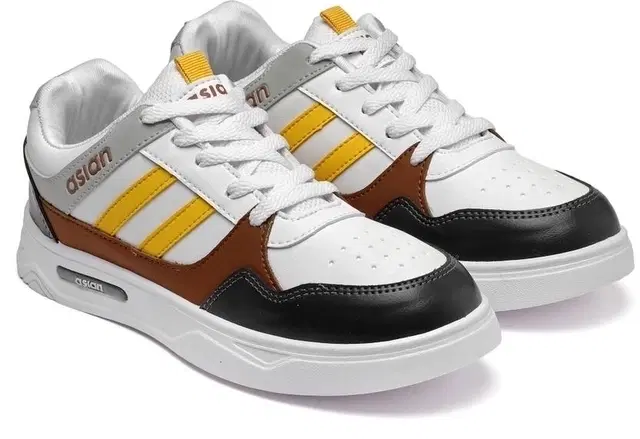 Asian Boston Sneakers for Men, White & Brown (7)