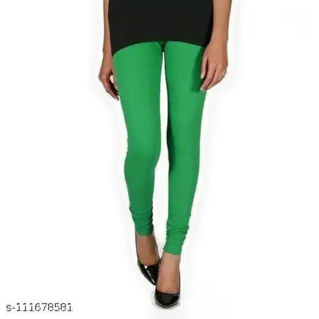 Cotton Lycra Leggings for Women (Green, Free Size)