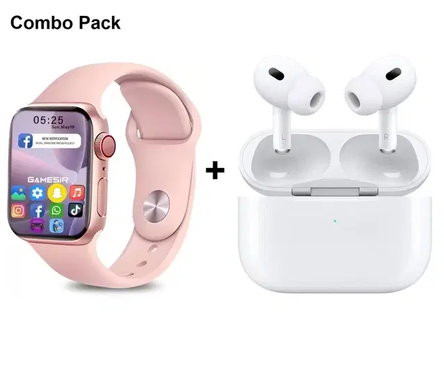 I8 A1 Smartwatch 1.75" Full Touch (Pink, Women) and PODS TWS Earbuds with Battery Display (Black & Yellow) (Combo Pack)