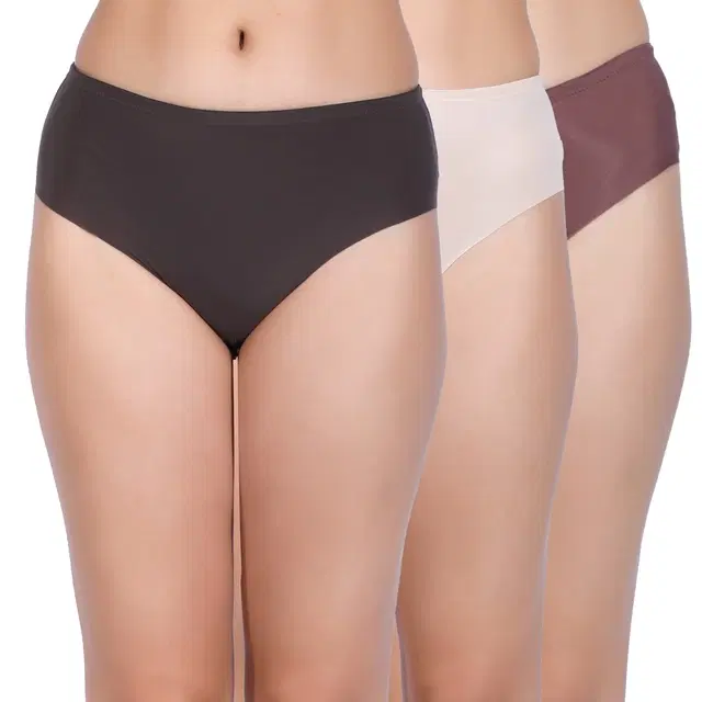 Polyester Polyamide Solid Briefs for Women, Pack of 3, Multicolor (S)