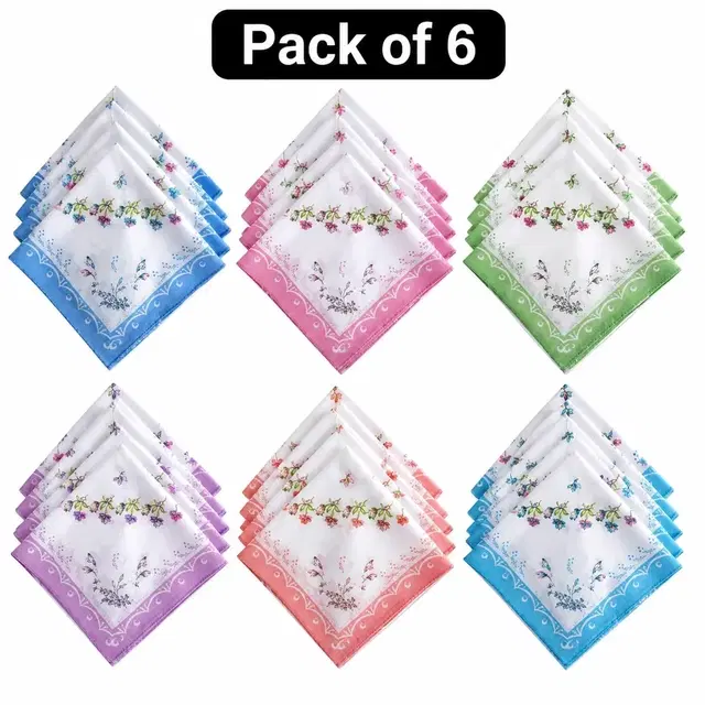 Womens Handkerchiefs Cotton Mulitcolour(Free Size) Pack of 6