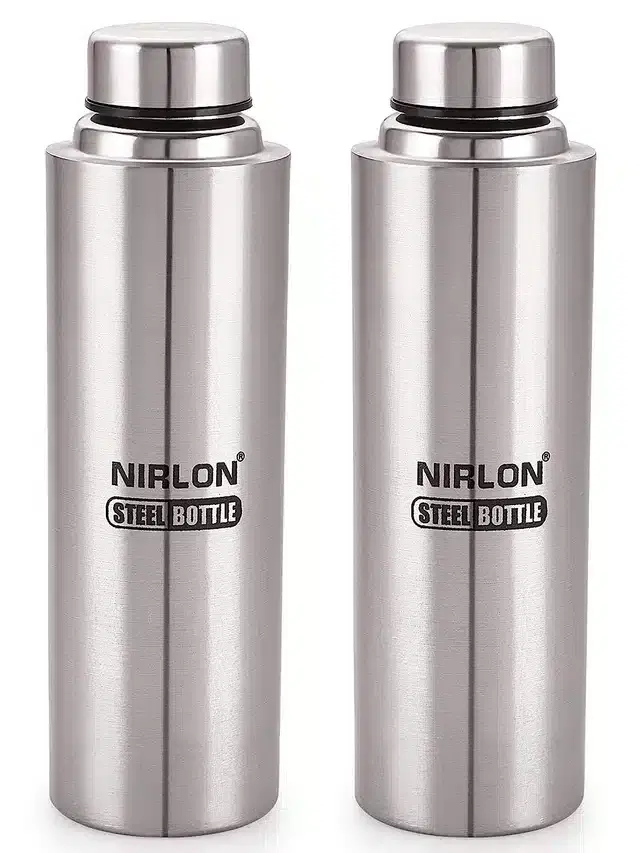 Stainless Steel Insulated Single Wall Water Bottle, Pack of 2, Silver, 1000 ml
