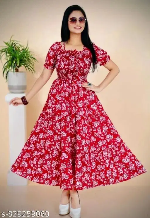 Printed One Piece Dress (Red, XS)