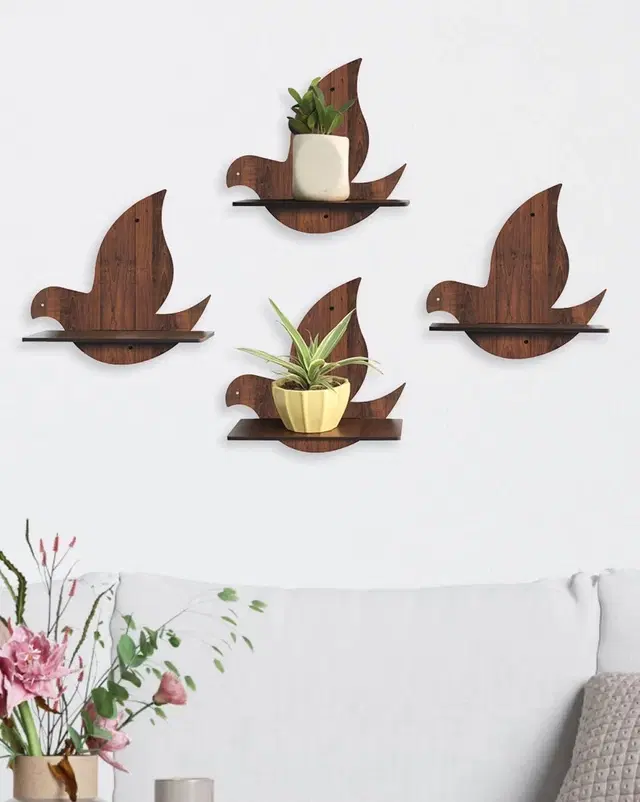 KC Arts MDF Bird Shape Wall Hanging Shelves 6x6 inch  Pack of 4