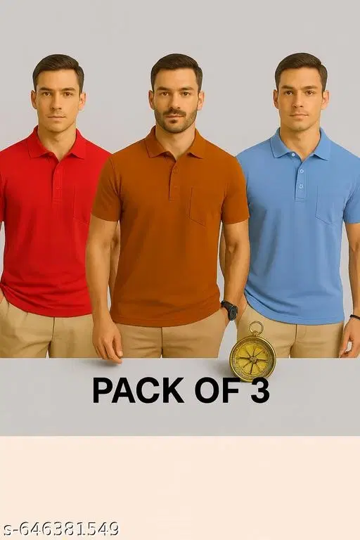 Cotton Blend Solid T-shirt for men, Multicolour (3XL) Pack of 3