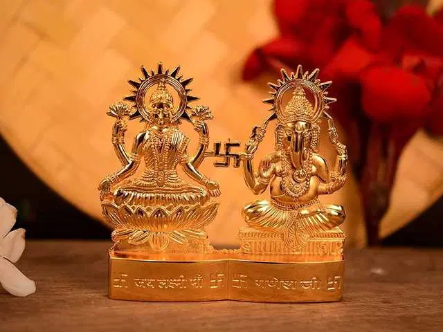 Laxmi Ganesh Brass Idol With Swastik, Pack Of 2, A-7