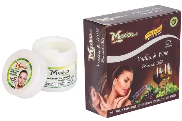 Maxico Herbs Vodka & Wine Facial Kit with Green Tea Under Eye Cream, Pack of 2