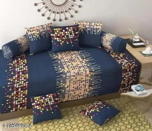 Polycotton Diwan Cover Set, Navy Blue, Set of 8