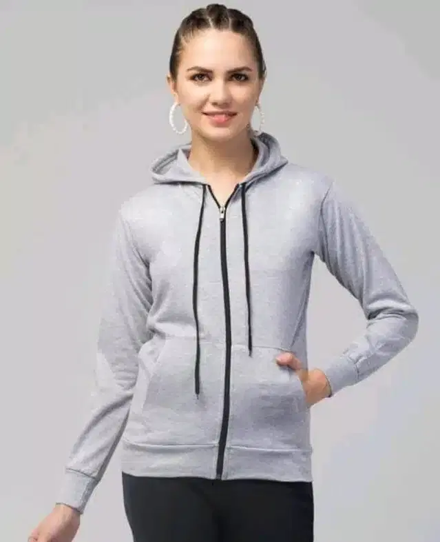 Fleece Hooded Sweatshirt for Women (Light Grey, M)